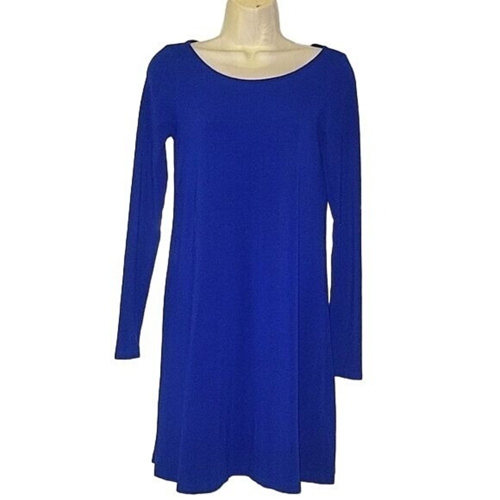 EXPRESS Designer Blue Long Sleeve Mini Dress Casual Round Neck Shift‎ Dress SP